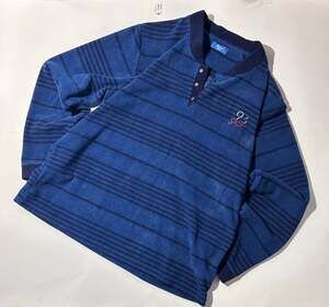 Vintage 1993 Hero Men's Blue Striped Long Sleeve Fleece Henley Shirt
